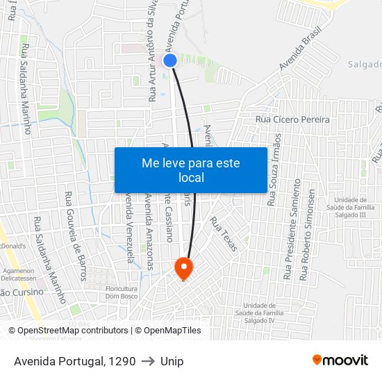 Avenida Portugal, 1290 to Unip map