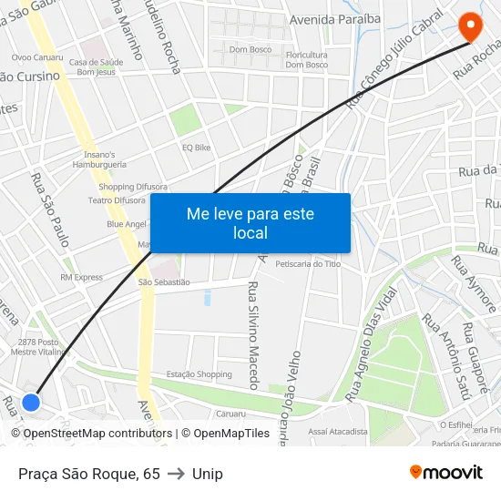 Praça São Roque, 65 to Unip map