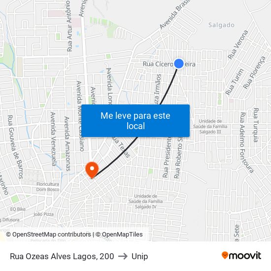 Rua Ozeas Alves Lagos, 200 to Unip map