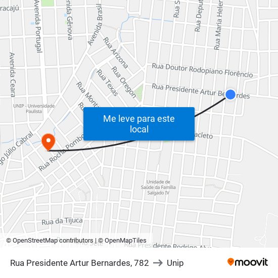 Rua Presidente Artur Bernardes, 782 to Unip map