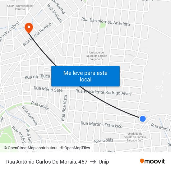 Rua Antônio Carlos De Morais, 457 to Unip map