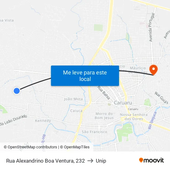 Rua Alexandrino Boa Ventura, 232 to Unip map