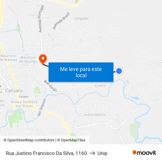 Rua Justino Francisco Da Silva, 1160 to Unip map