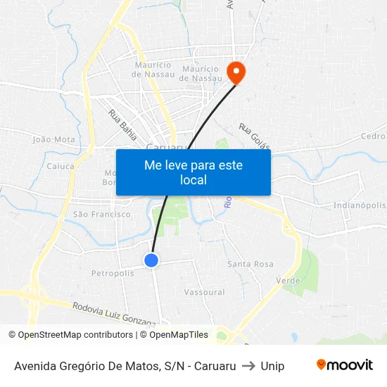 Avenida Gregório De Matos, S/N - Caruaru to Unip map