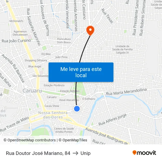 Rua Doutor José Mariano, 84 to Unip map