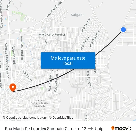 Rua Maria De Lourdes Sampaio Carneiro 12 to Unip map