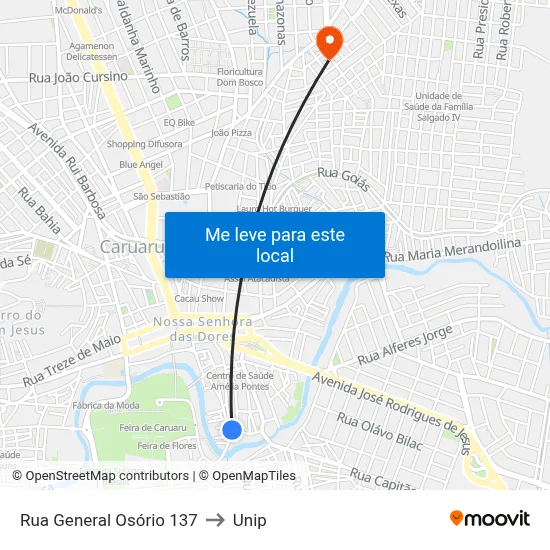 Rua General Osório 137 to Unip map