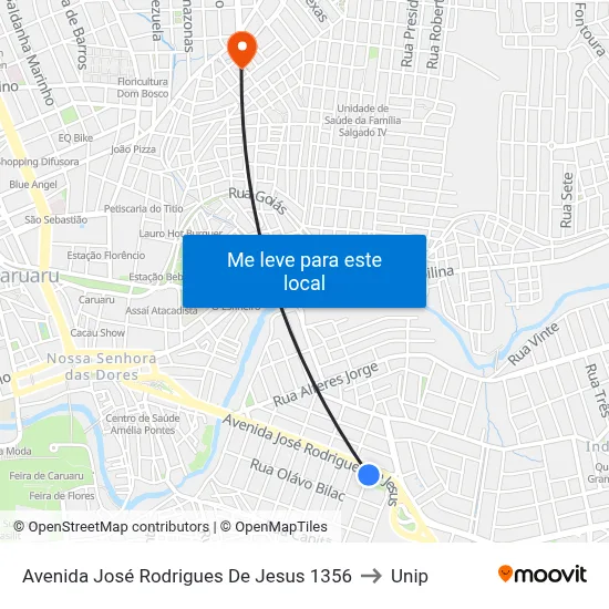 Avenida José Rodrigues De Jesus 1356 to Unip map
