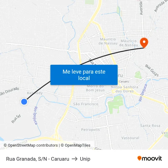 Rua Granada, S/N - Caruaru to Unip map
