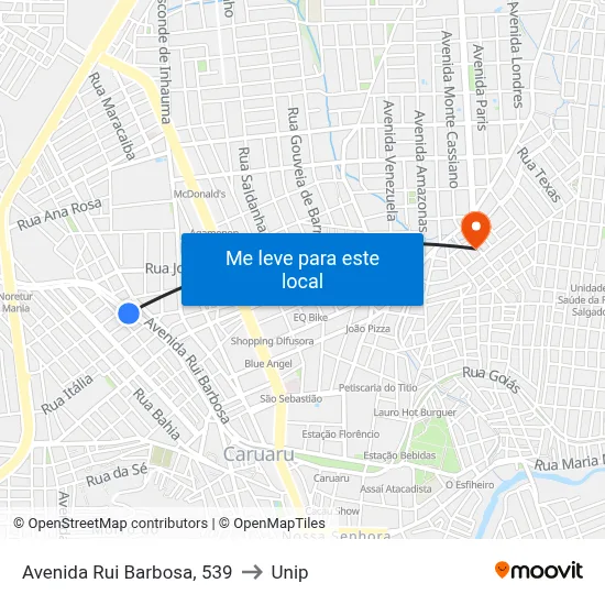 Avenida Rui Barbosa, 539 to Unip map