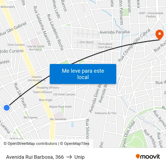 Avenida Rui Barbosa, 366 to Unip map