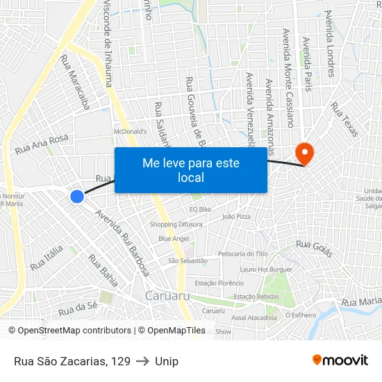 Rua São Zacarias, 129 to Unip map
