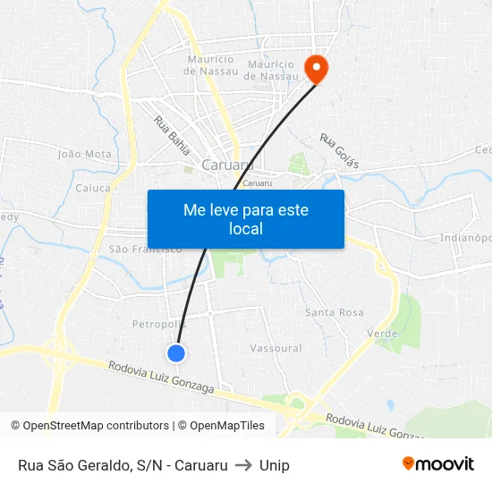 Rua São Geraldo, S/N - Caruaru to Unip map