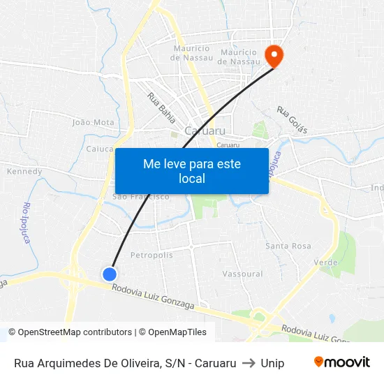 Rua Arquimedes De Oliveira, S/N - Caruaru to Unip map