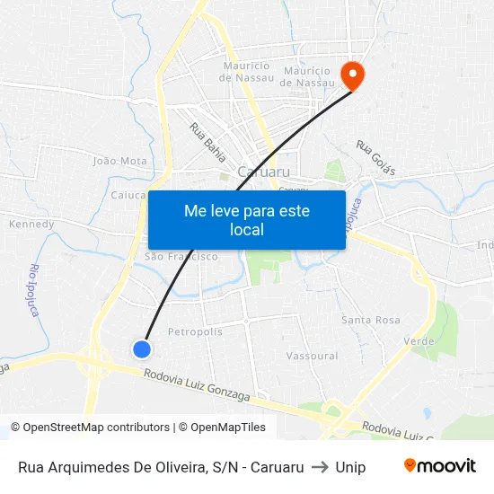 Rua Arquimedes De Oliveira, S/N - Caruaru to Unip map