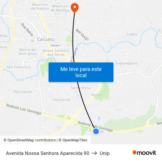Avenida Nossa Senhora Aparecida 90 to Unip map