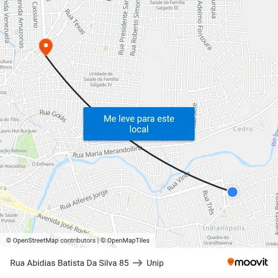 Rua Abidias Batista Da Silva 85 to Unip map