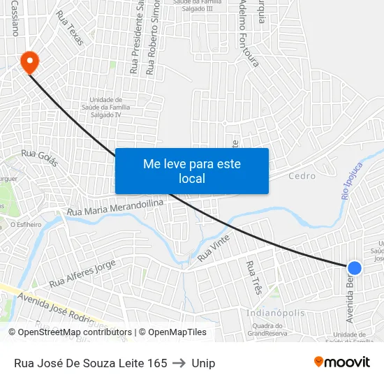 Rua José De Souza Leite 165 to Unip map
