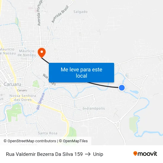 Rua Valdemir Bezerra Da Silva 159 to Unip map