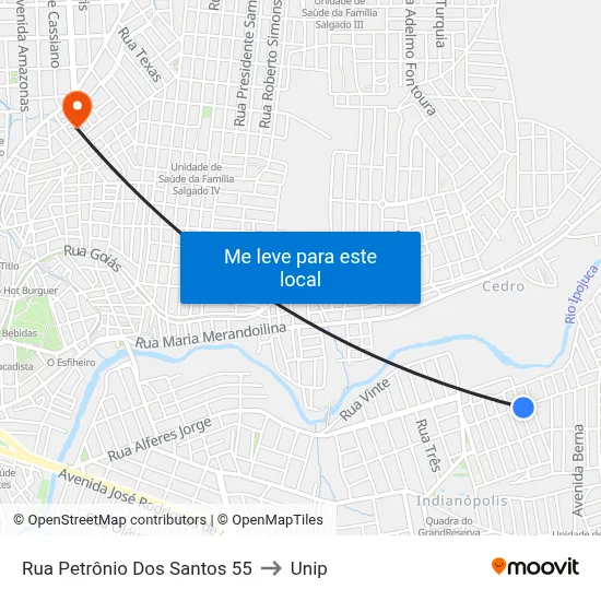 Rua Petrônio Dos Santos 55 to Unip map