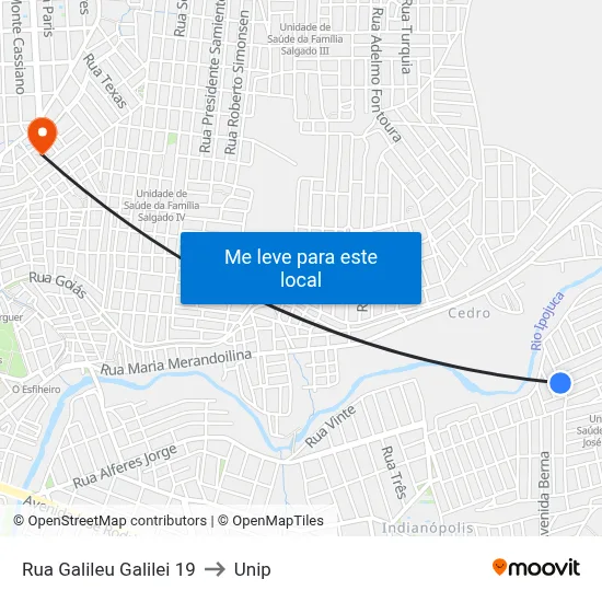 Rua Galileu Galilei 19 to Unip map