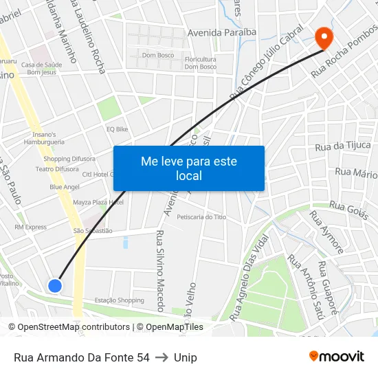 Rua Armando Da Fonte 54 to Unip map