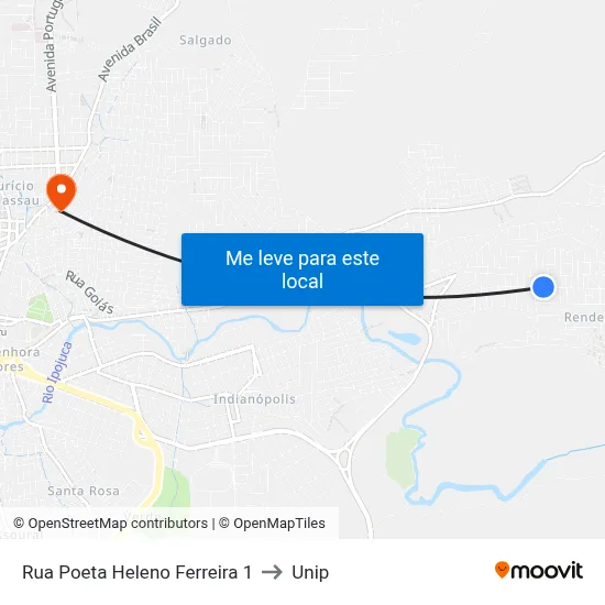 Rua Poeta Heleno Ferreira 1 to Unip map