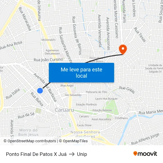 Ponto Final De Patos X Juá to Unip map