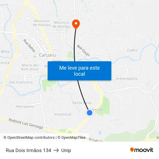 Rua Dois Irmãos 134 to Unip map