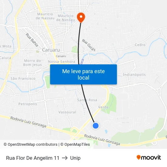 Rua Flor De Angelim 11 to Unip map