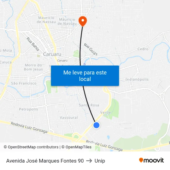 Avenida José Marques Fontes 90 to Unip map