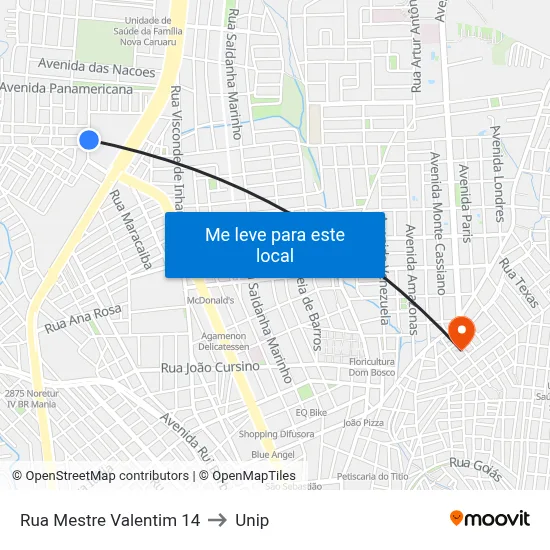 Rua Mestre Valentim 14 to Unip map