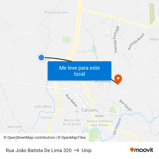 Rua João Batista De Lima 320 to Unip map