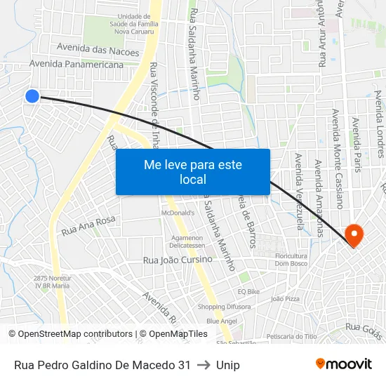 Rua Pedro Galdino De Macedo 31 to Unip map