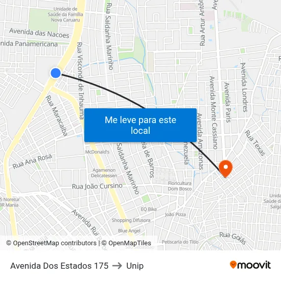 Avenida Dos Estados 175 to Unip map