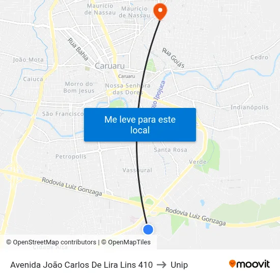 Avenida João Carlos De Lira Lins 410 to Unip map