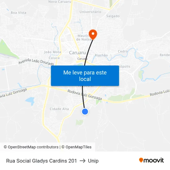 Rua Social Gladys Cardins 201 to Unip map