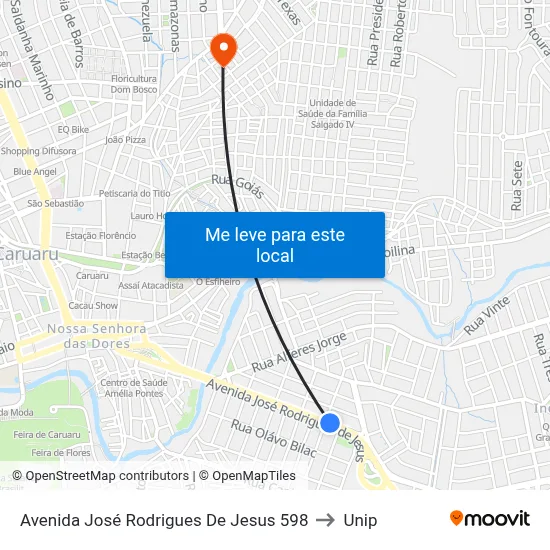 Avenida José Rodrigues De Jesus 598 to Unip map