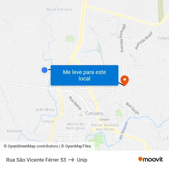 Rua São Vicente Férrer 53 to Unip map