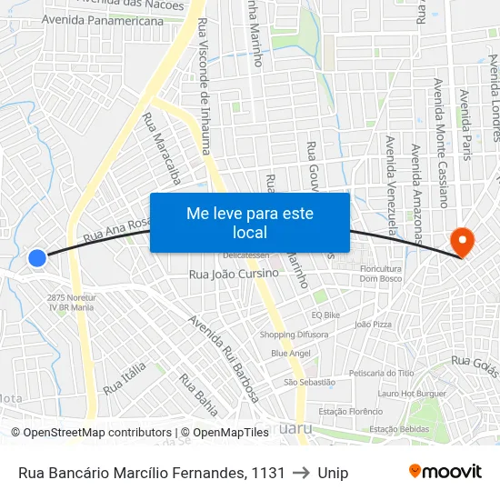 Rua Bancário Marcílio Fernandes, 1131 to Unip map