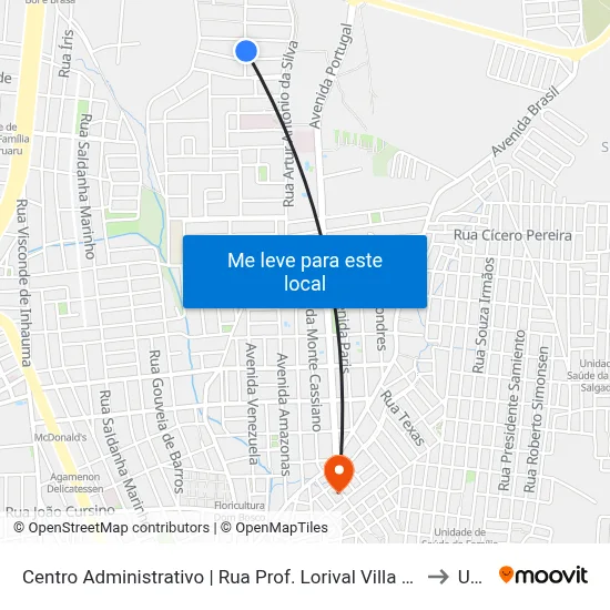 Centro Administrativo | Rua Prof. Lorival Villa Nova, 118 to Unip map