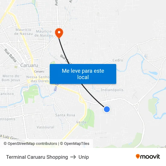 Terminal Caruaru Shopping to Unip map