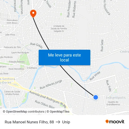 Rua Manoel Nunes Filho, 88 to Unip map