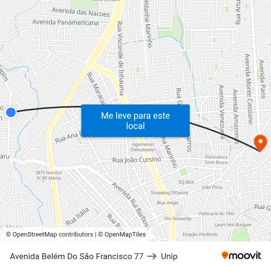 Avenida Belém Do São Francisco 77 to Unip map