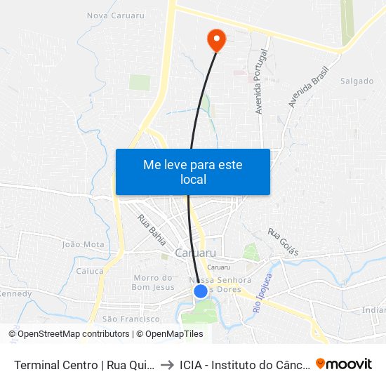 Terminal Centro | Rua Quinze De Novembro, 232 to ICIA - Instituto do Câncer Infantil do Agreste map