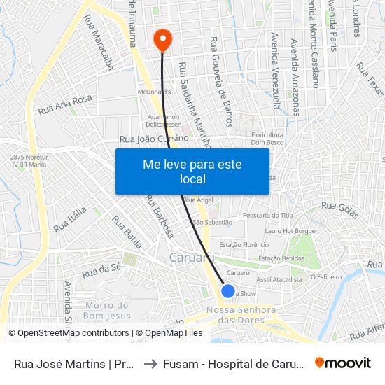 Rua José Martins | Praça José Martins to Fusam - Hospital de Caruaru Jesus Nazareno map