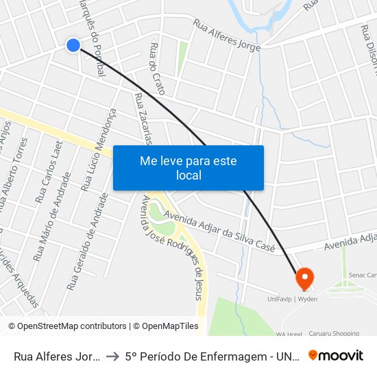 Rua Alferes Jorge, 405 to 5º Período De Enfermagem - UNIFAVIP I Devry map