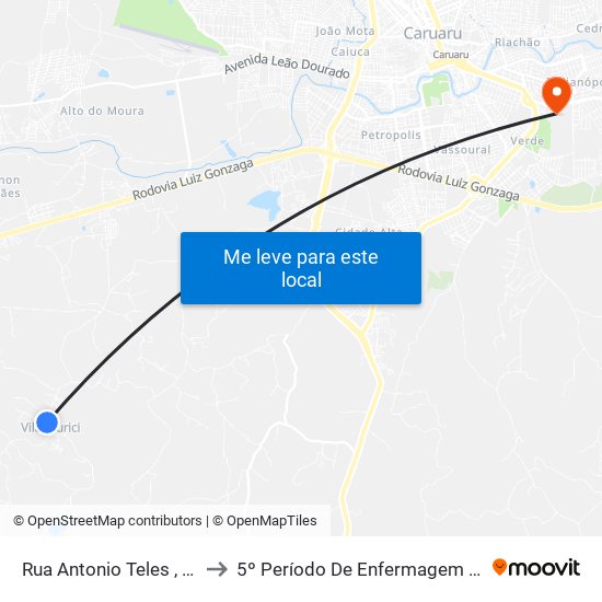 Rua Antonio Teles , 547 - Caruaru to 5º Período De Enfermagem - UNIFAVIP I Devry map