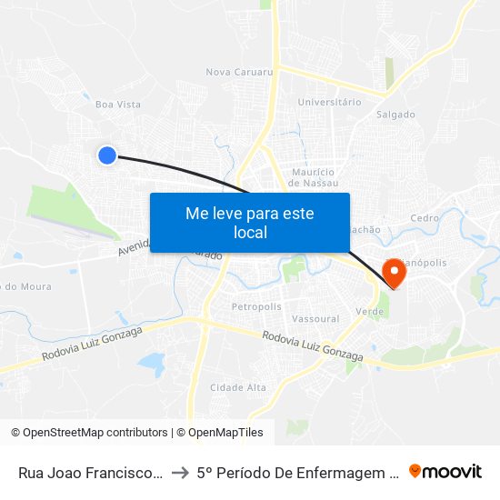 Rua Joao Francisco Da Silva, 261 to 5º Período De Enfermagem - UNIFAVIP I Devry map