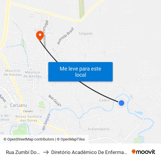 Rua Zumbí Dos Palmares, 163 to Diretório Acadêmico De Enfermagem Irmã Ruth - Faculdade ASCES map